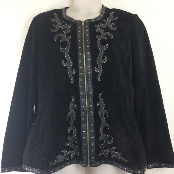 Linea by Louis Dell’Olio Jackets & Blazers - Linea Leather & Suede Zip Front Studded Jacket